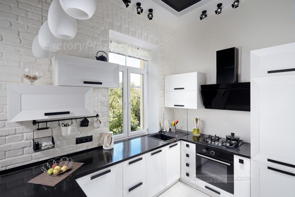 White cabinets and black countertops