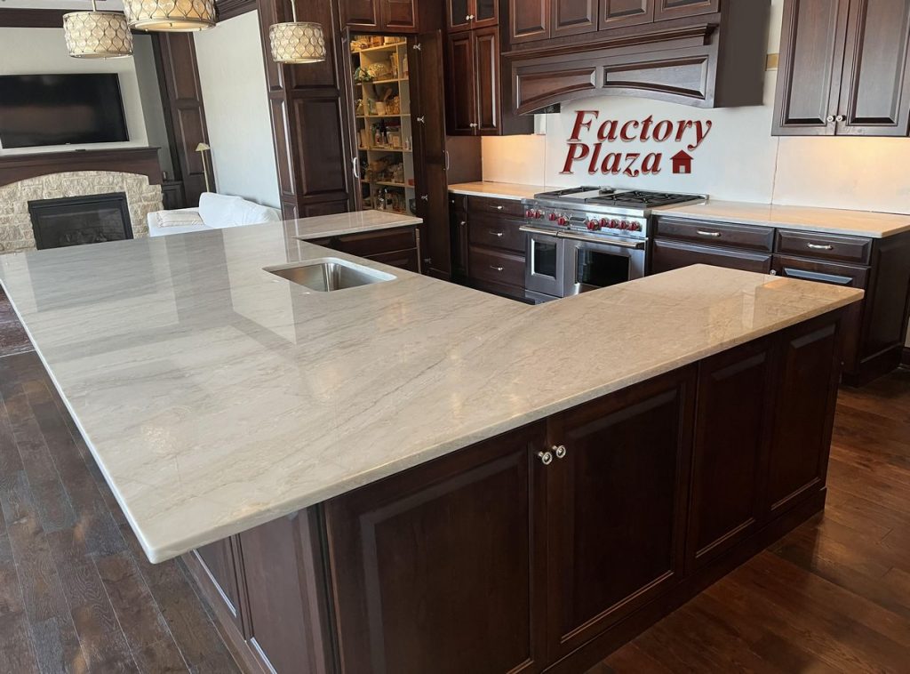 Granite island with sink brown raised panel cabinets