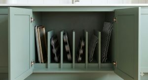 10 Hidden Cabinet Hacks to Dramatically Increase Your Kitchen Storage 3 Vertical Pan Storage