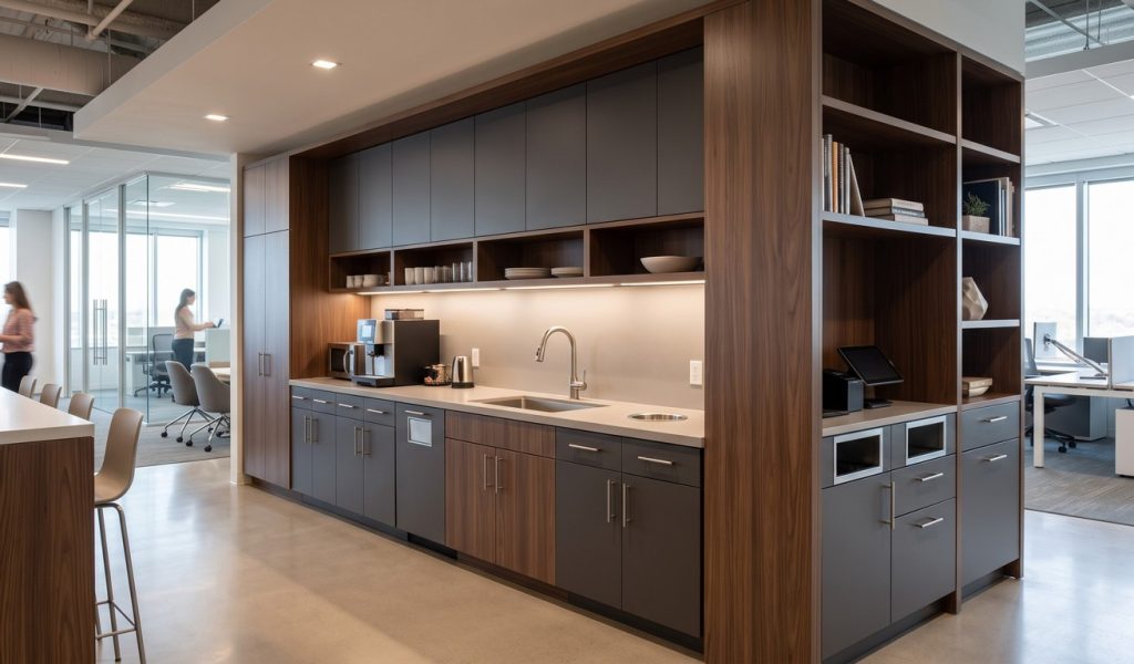 Custom office bookcases and plastic laminate casework for corporate offices