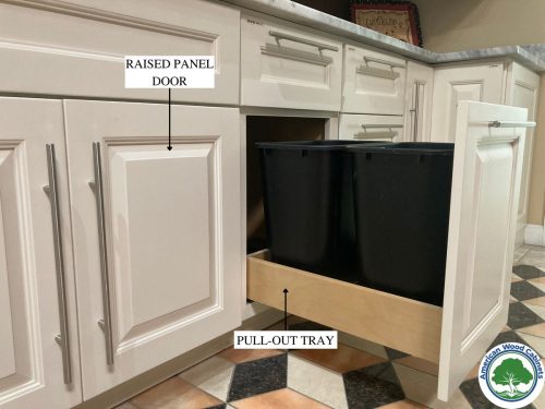 Kitchen cabinets with raised panel doors and pull out trays